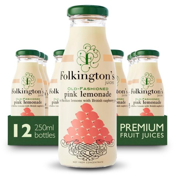 Folkington’s Juices Pink Lemonade Glass Bottle 250ml (Pack of 12)