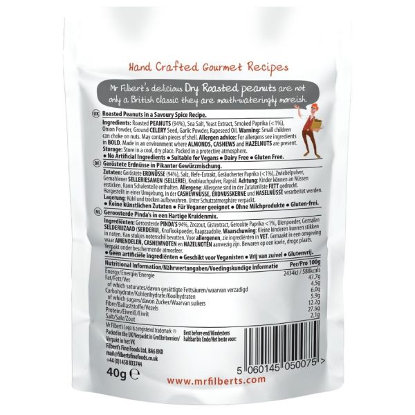 Mr Filbert’s Dry Roasted Peanuts 40g (Pack of 20)
