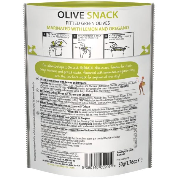Mr Filbert’s Green Olives Lemon & Oregano 50g (Pack of 12)