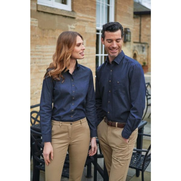 Brook Taverner Mens Jasper Long Sleeve Chambray Shirt Navy 16″