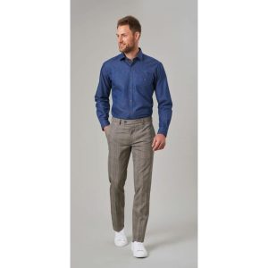 Brook Taverner Mens Jasper Long Sleeve Chambray Shirt Navy 16″