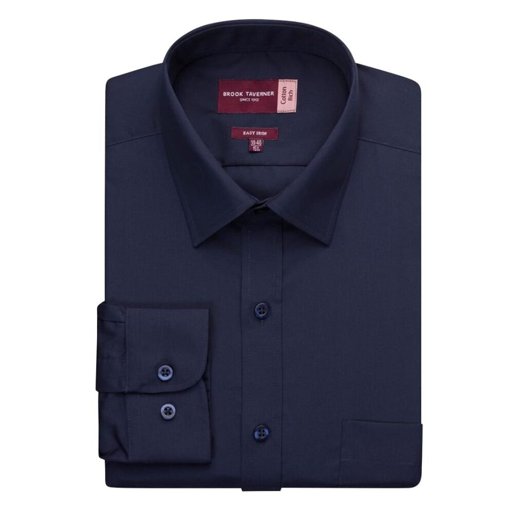 Brook Taverner Mens Long Sleeve Rapino Shirt Navy 15 1/2″