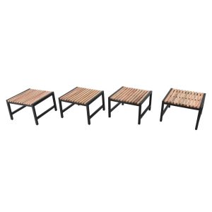 Bolero Steel and Acacia Low Bar Stools (Pack of 4)