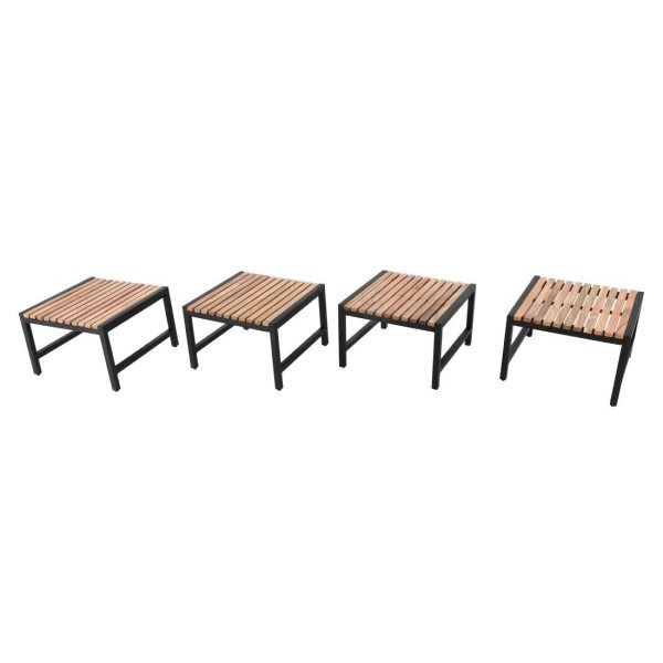 Bolero Steel and Acacia Low Bar Stools (Pack of 4)
