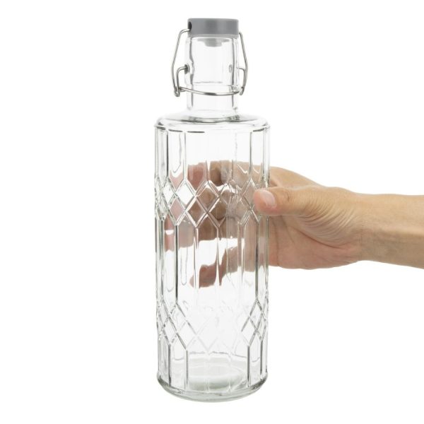 Olympia Geo Glass Water Bottle with Stopper 1Ltr (Pack of 6)