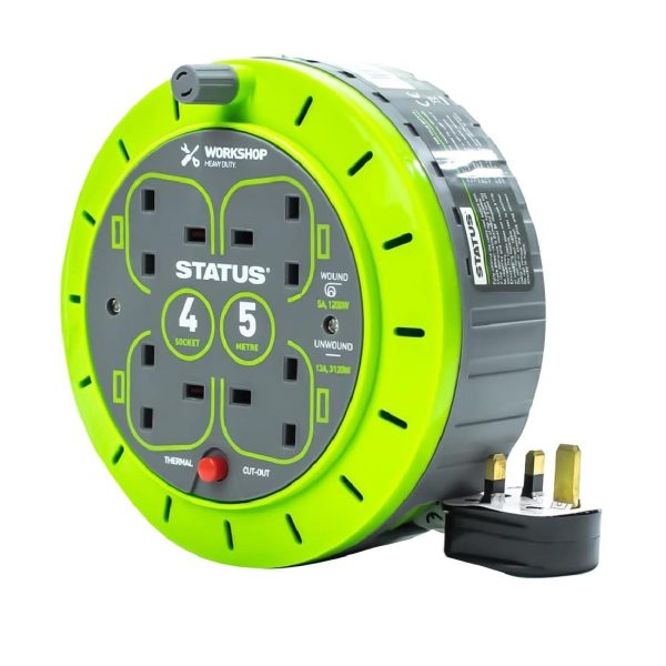 Status 4 Socket Cable Reel with Thermal Cut Out 13Amp 5m