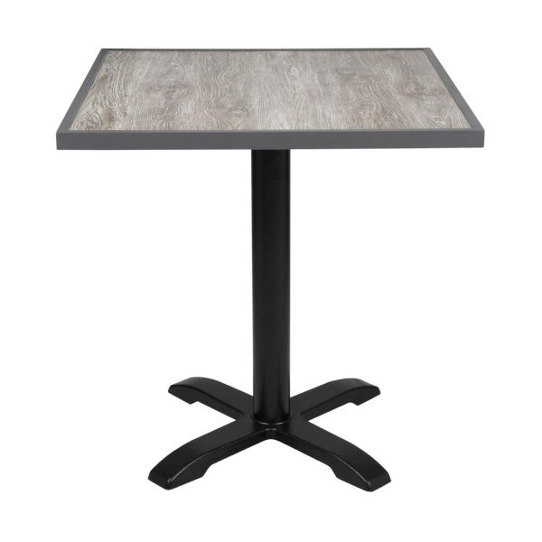 Bolero Wood Grain Effect Outdoor Tempered Glass Table Top Grey Trim 700mm