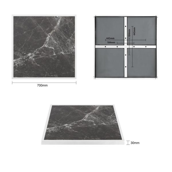 Bolero Dark Granite Effect Outdoor Tempered Glass Table Top White Trim 700mm