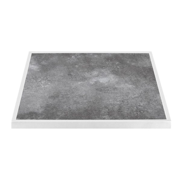 Bolero Dark Stone Effect Outdoor Tempered Glass Table Top White Trim – 700mm