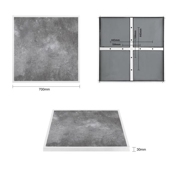 Bolero Dark Stone Effect Outdoor Tempered Glass Table Top White Trim – 700mm