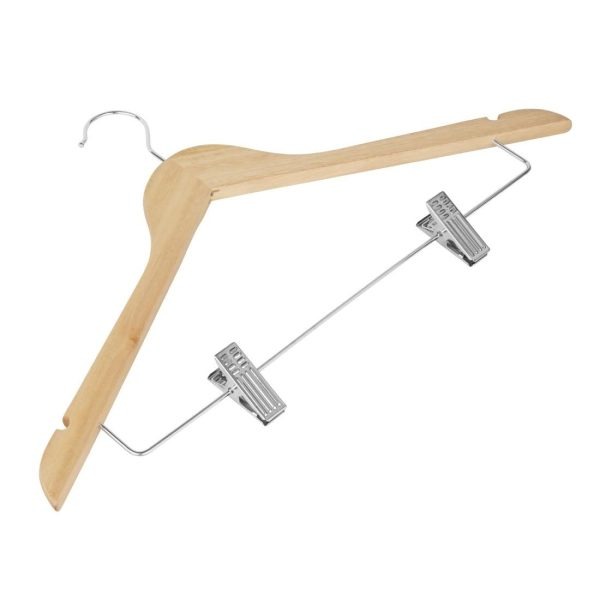 Bolero Wooden Hanger with Anti-Slip Clips (Pack of 10)