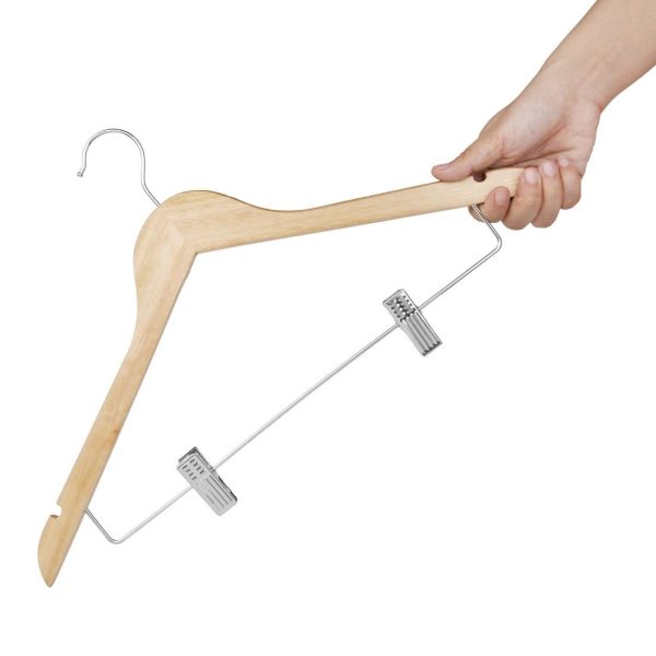 Bolero Wooden Hanger with Anti-Slip Clips (Pack of 10)