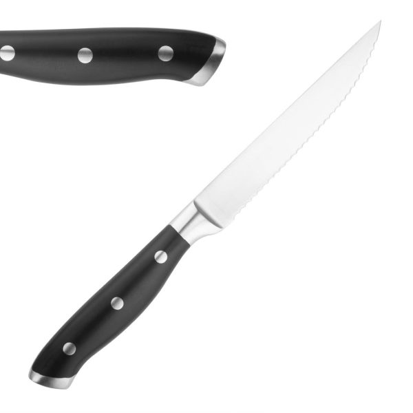 Olympia Premium Riveted Steak Knives with Black ABS Handles (Pack of 6)