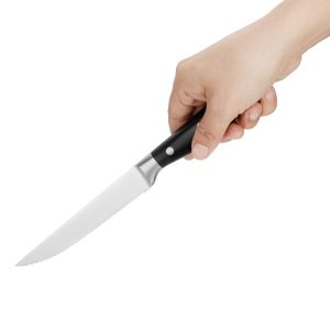 Olympia Premium Riveted Steak Knives with Black ABS Handles (Pack of 6)