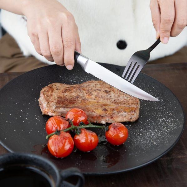Olympia Premium Riveted Steak Knives with Black ABS Handles (Pack of 6)