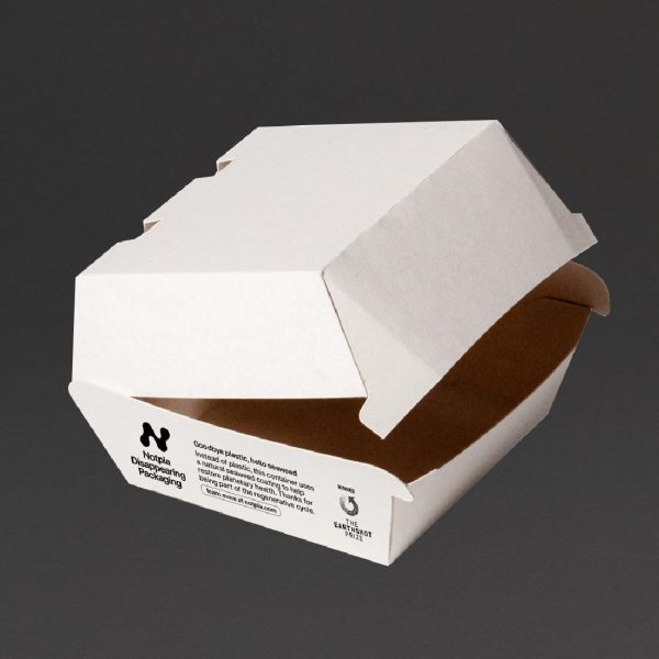 Notpla Clamshell Burger Boxes – White (Pack of 200)