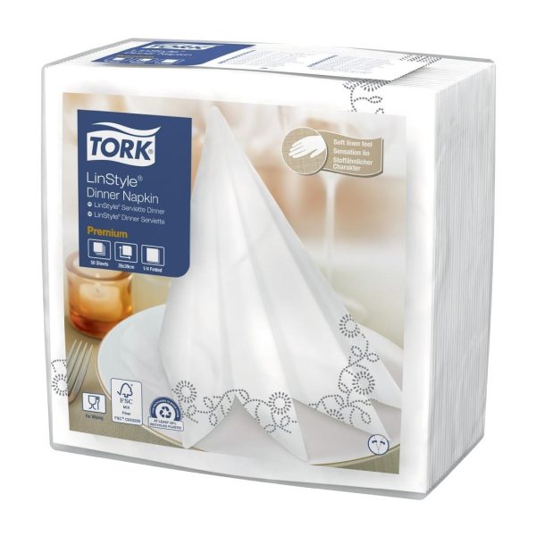 Tork Premium Linstyle 1/4 Fold Napkins White/Black 39x39cm (Pack of 700)