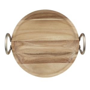 Olympia Round Dish Acacia Wood With Metal Handles 345x305x80mm