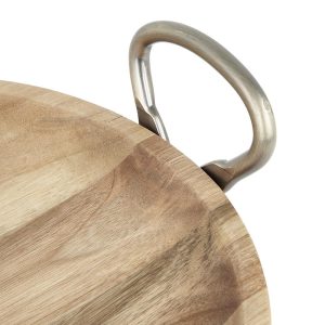 Olympia Round Dish Acacia Wood With Metal Handles 345x305x80mm