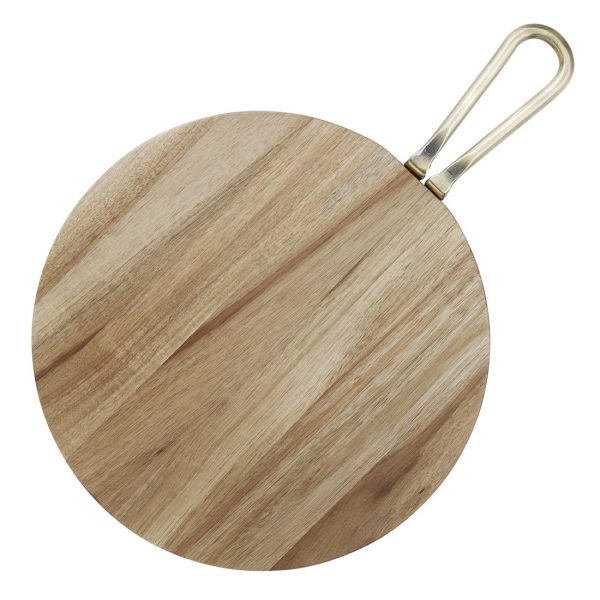 Olympia Round Paddle Board Acacia Wood With Metal Handle 505x356mm