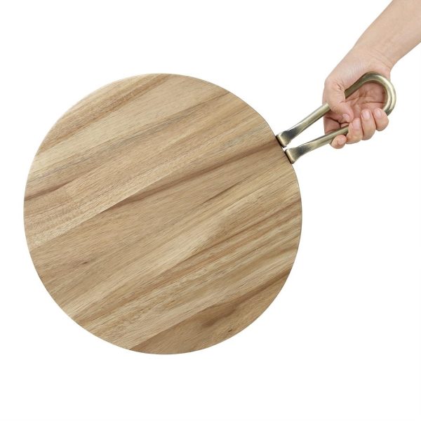 Olympia Round Paddle Board Acacia Wood With Metal Handle 505x356mm