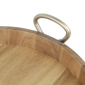 Olympia Round Tray Acacia Wood with Metal Handles 440x405x100mm