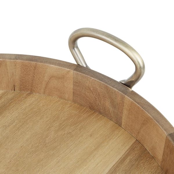 Olympia Round Tray Acacia Wood with Metal Handles 440x405x100mm