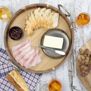 Olympia Round Tray Acacia Wood with Metal Handles 440x405x100mm