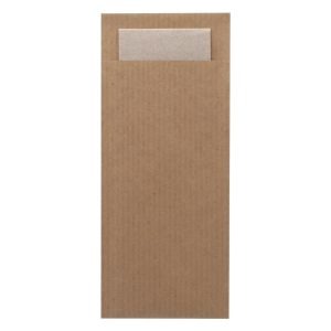 Europochette Classic Size Kraft Brown Cutlery Pouch with Kraft 2ply Napkin (500 pack)