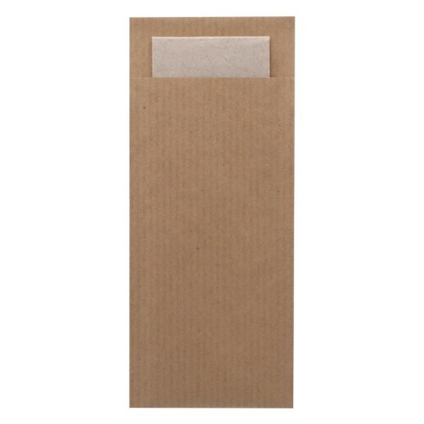 Europochette Classic Size Kraft Brown Cutlery Pouch with Kraft 2ply Napkin (500 pack)