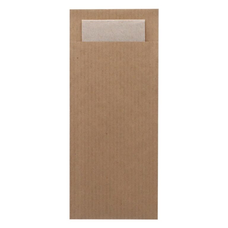Europochette Classic Size Kraft Brown Cutlery Pouch with Kraft 2ply Napkin (500 pack)