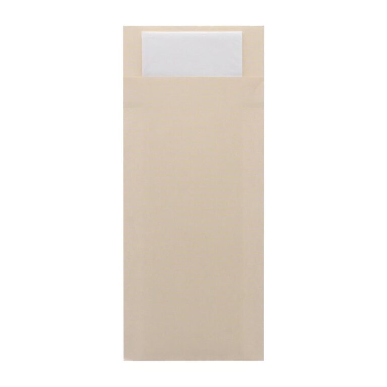 Europochette Classic Size Cream Cutlery Pouch with White 2ply Napkin (500 pack)