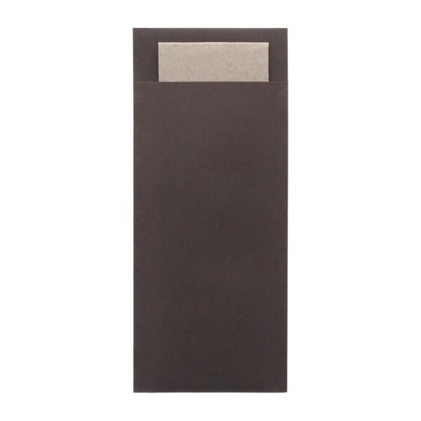 Europochette Classic Size Chocolate Brown Cutlery Pouch with Kraft 2ply Napkin (500 pack)