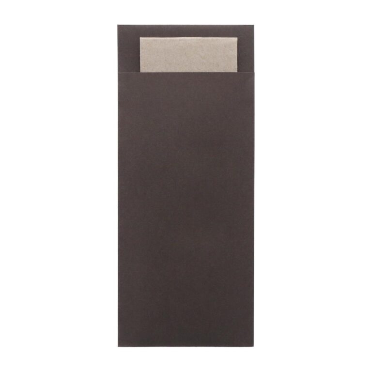 Europochette Classic Size Chocolate Brown Cutlery Pouch with Kraft 2ply Napkin (500 pack)