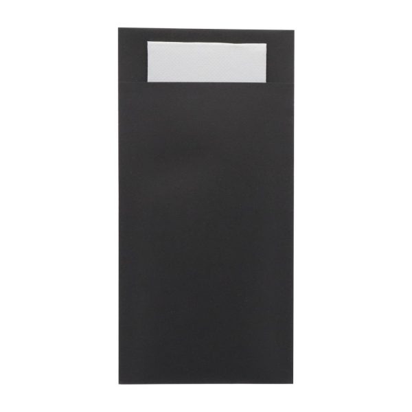 Europochette Royal Size Black Cutlery Pouch with White Soft 2ply Napkin (250 pack)
