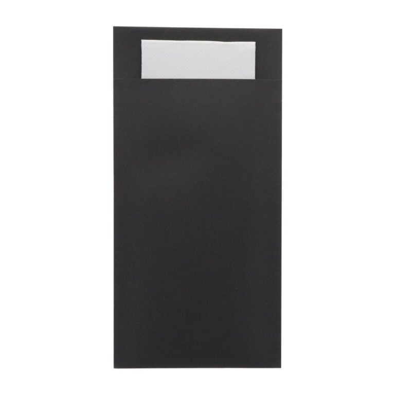 Europochette Royal Size Black Cutlery Pouch with White Soft 2ply Napkin (250 pack)