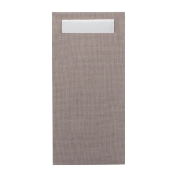 Europochette Extra Size Greige Cutlery Pouch with White Airlaid Napkin (200 pack)