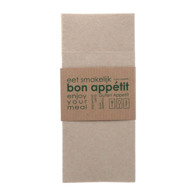 Europochette Kangaroo Fold Soft Kraft Napkins with Paper Sleeve (50 pack)