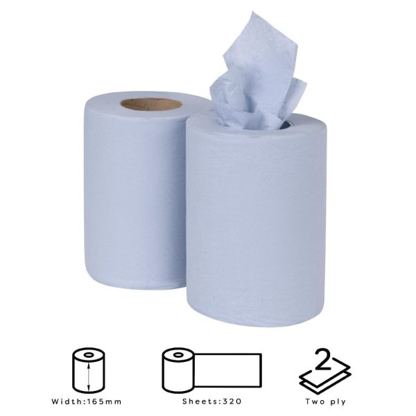 Nisbets Essentials Centrefeed Blue Rolls 2-Ply 320 Sheets (2 pack)