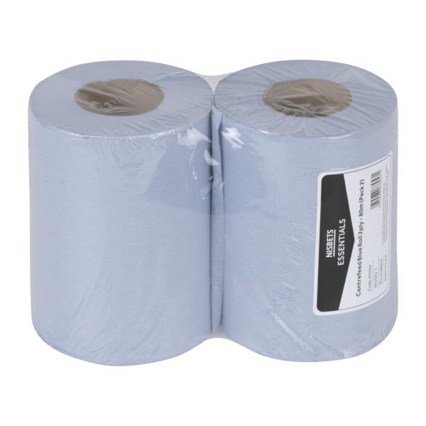 Nisbets Essentials Centrefeed Blue Rolls 2-Ply 320 Sheets (2 pack)
