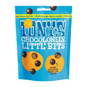 Tony’s Chocolonely Littl’ Bits – Dark Chocolate Orange Choco Cookie 100g (Pack of 8)