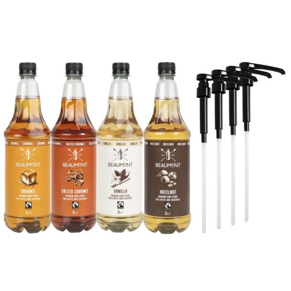 Beaumont Syrup and Pump Set – Caramel, Salted Caramel, Vanilla & Hazelnut