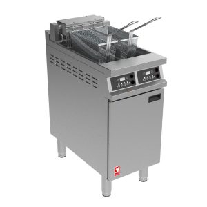 Falcon Dominator Plus E3845FXP Twin Pan Programmable Electric Filtration Angel Fryer on Feet