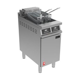 Falcon Dominator Plus E3845P Twin Pan Programmable Electric Filtration Fryer on feet