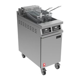 Falcon Dominator Plus E3845XP Twin Pan Programmable Electric Angel Fryer on Feet