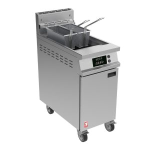 Falcon Dominator Plus G3840FXP Single Pan Twin Basket Programmable LPG Filtration Angel Fryer on Castors