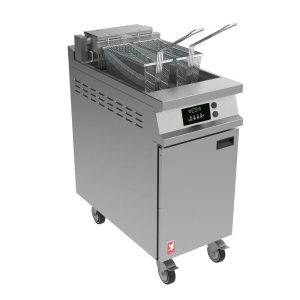 Falcon Dominator Plus E3840FXP Single Pan Twin Basket Programmable Electric Filtration Angel Fryer on Castors