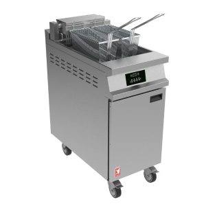 Falcon Dominator Plus E3840P Single Pan Twin Basket Programmable Electric Fryer on Castors