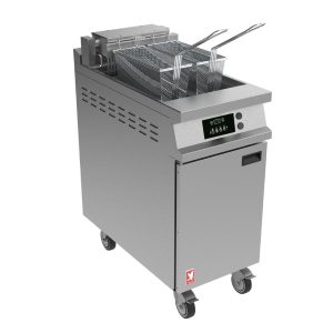 Falcon Dominator Plus E3840XP Single Pan Twin Basket Programmable Electric Angel Fryer on Castors