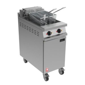 Falcon Dominator Plus E3845F2 Twin Pan Electric Twin Filtration Fryer on Castors